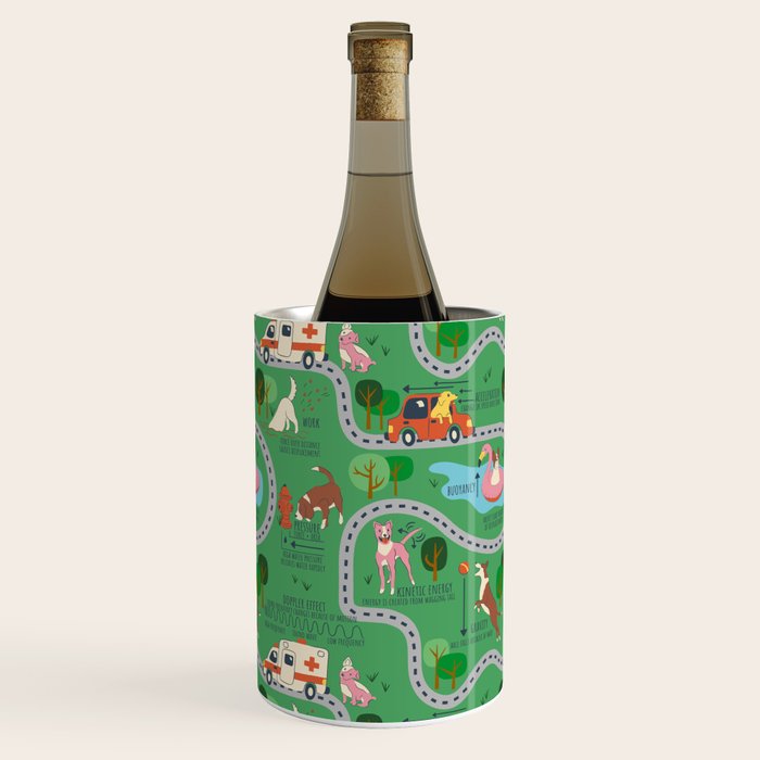 Fursics Cute Dog Park Physics Learning Pattern by Carrie Cantwell Educational STEM Playmat Design Wine Chiller Gallery Image 1