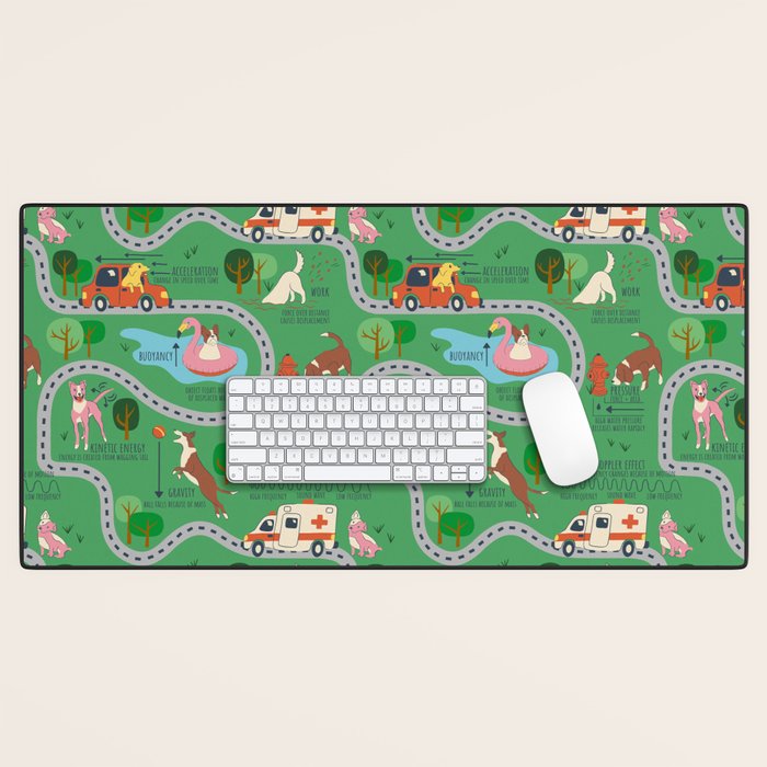 Fursics Cute Dog Park Physics Learning Pattern by Carrie Cantwell Educational STEM Playmat Design Desk Mat Gallery Image 1