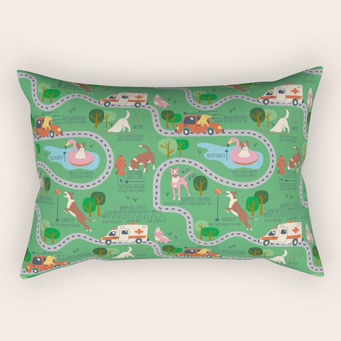 Fursics Cute Dog Park Physics Learning Pattern by Carrie Cantwell Educational STEM Playmat Design Rectangular Pillow Gallery Image 2