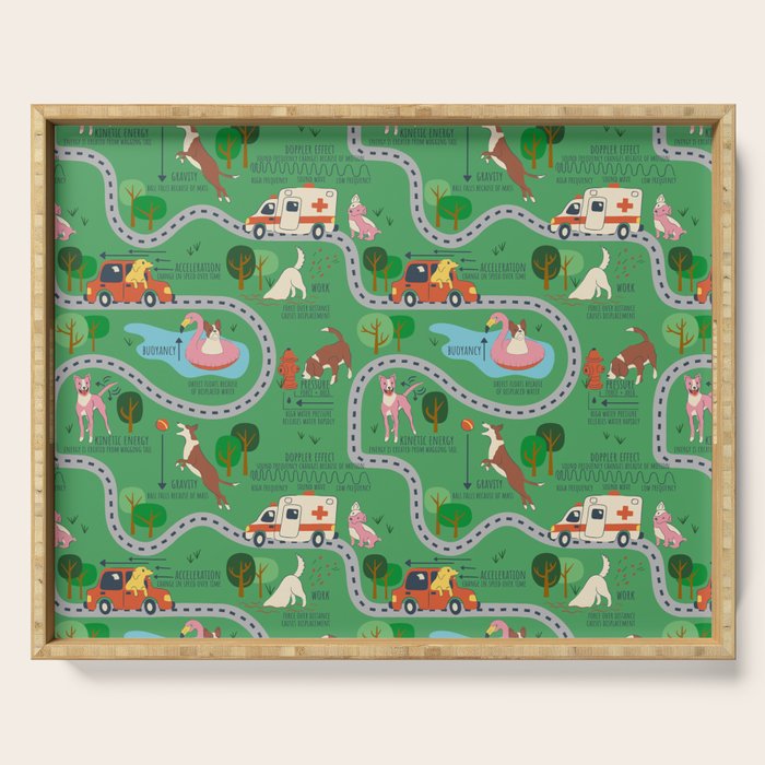 Fursics Cute Dog Park Physics Learning Pattern by Carrie Cantwell Educational STEM Playmat Design Serving Tray Gallery Image 1