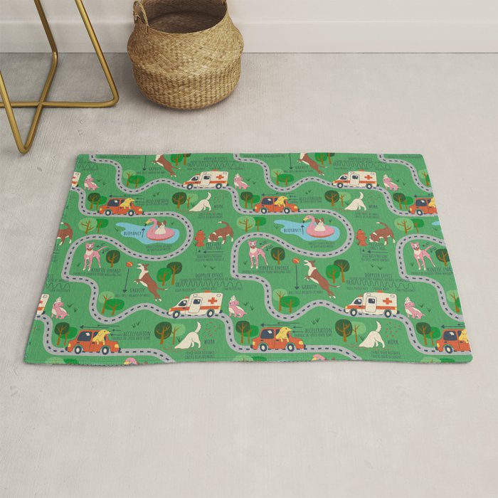 Fursics Cute Dog Park Physics Learning Pattern by Carrie Cantwell Educational STEM Playmat Design Rug Gallery Image 1