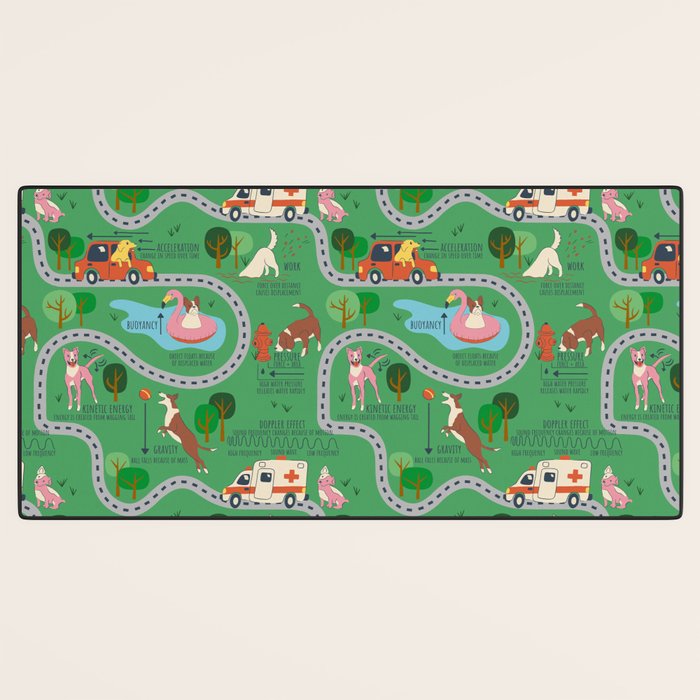Fursics Cute Dog Park Physics Learning Pattern by Carrie Cantwell Educational STEM Playmat Design Desk Mat Gallery Image 3