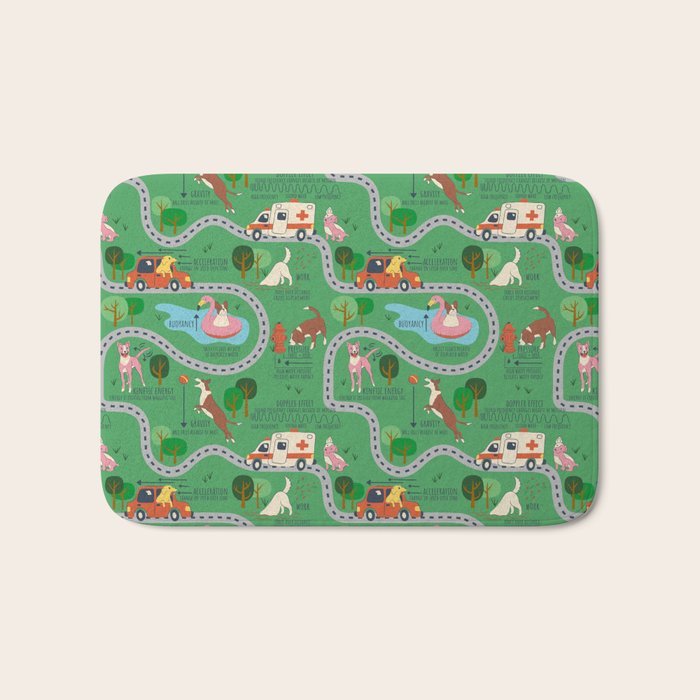 Fursics Cute Dog Park Physics Learning Pattern by Carrie Cantwell Educational STEM Playmat Design Bath Mat Gallery Image 1