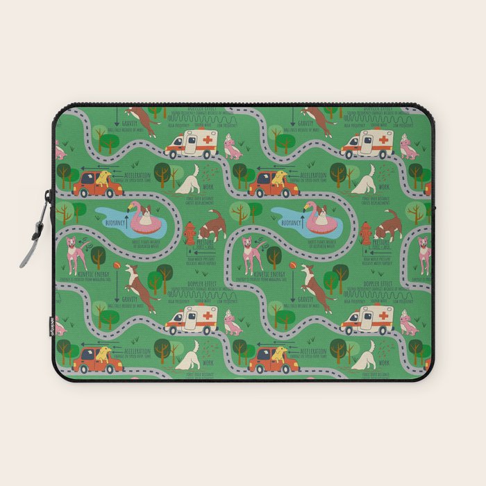 Fursics Cute Dog Park Physics Learning Pattern by Carrie Cantwell Educational STEM Playmat Design Laptop Sleeve Gallery Image 1