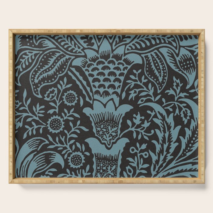 Tropical pattern black Serving Tray Gallery Image 1