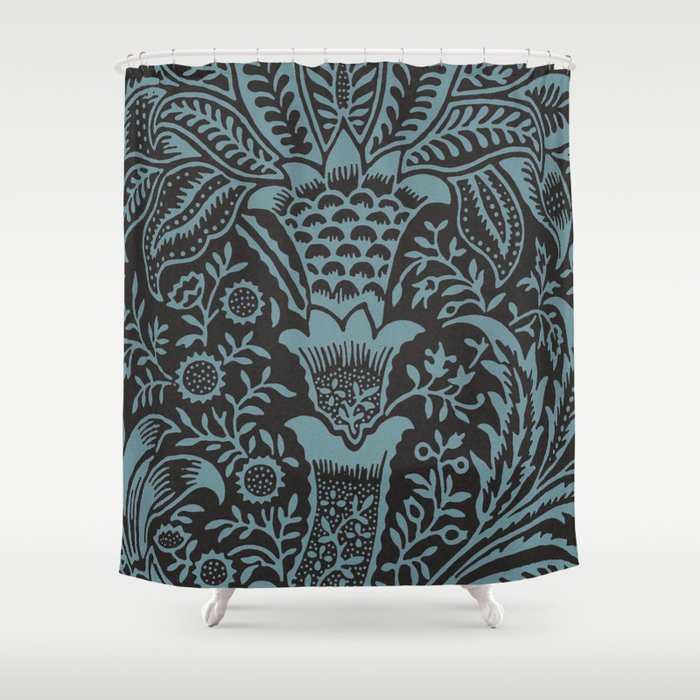 Tropical pattern black Shower Curtain Gallery Image 1