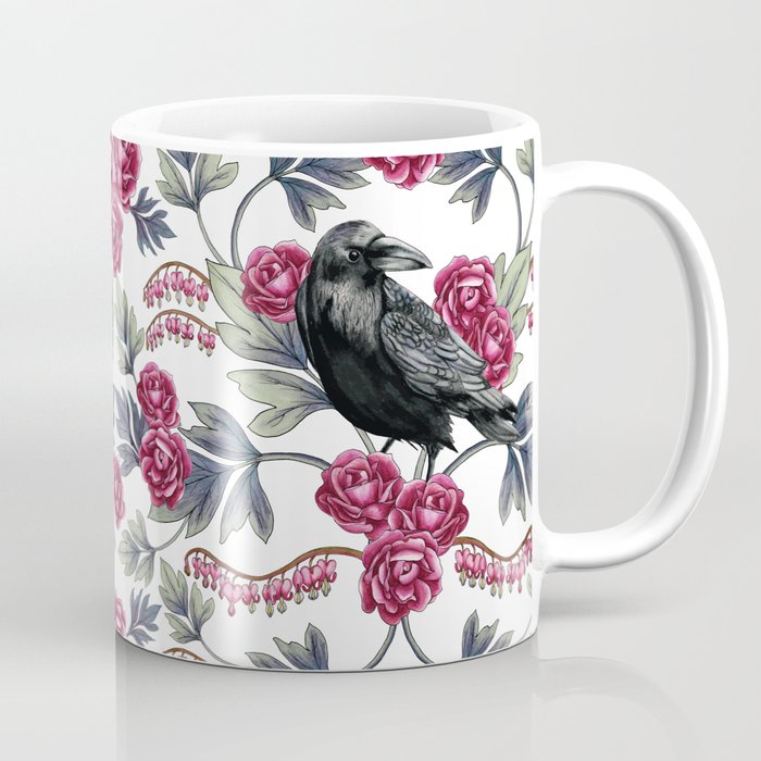 Crows, Bleeding Hearts & Roses Floral/Botanical Pattern Coffee Mug Gallery Image 1