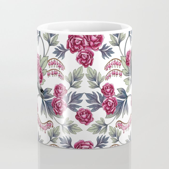 Crows, Bleeding Hearts & Roses Floral/Botanical Pattern Coffee Mug Gallery Image 4