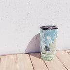 Black cat on the steps Poster, Greece Santorini summer travel pet painting Travel Mug Gallery Image 4