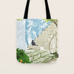 Black cat on the steps Poster, Greece Santorini summer travel pet painting Tote Bag Gallery Image 1