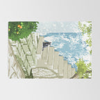 Black cat on the steps Poster, Greece Santorini summer travel pet painting Rug Gallery Image 2