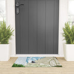 Black cat on the steps Poster, Greece Santorini summer travel pet painting Welcome Mat Gallery Image 3