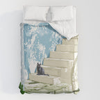 Black cat on the steps Poster, Greece Santorini summer travel pet painting Duvet Cover Gallery Image 6