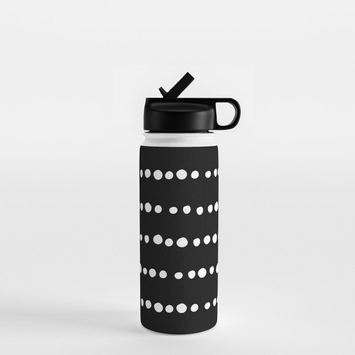 Spotted, Abstract, Black and White, Boho Print Water Bottle Gallery Image 1