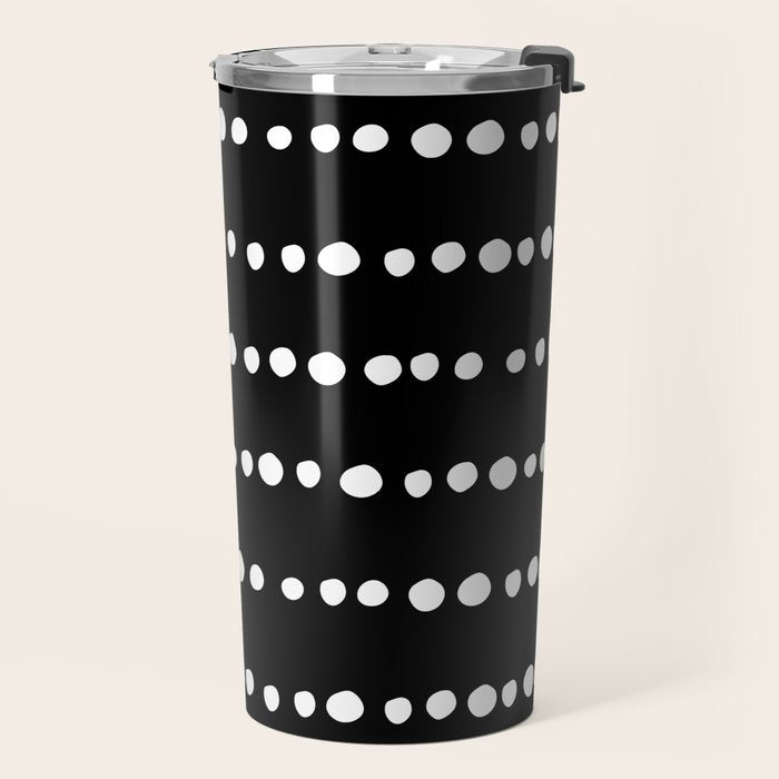 Spotted, Abstract, Black and White, Boho Print Travel Mug Gallery Image 2
