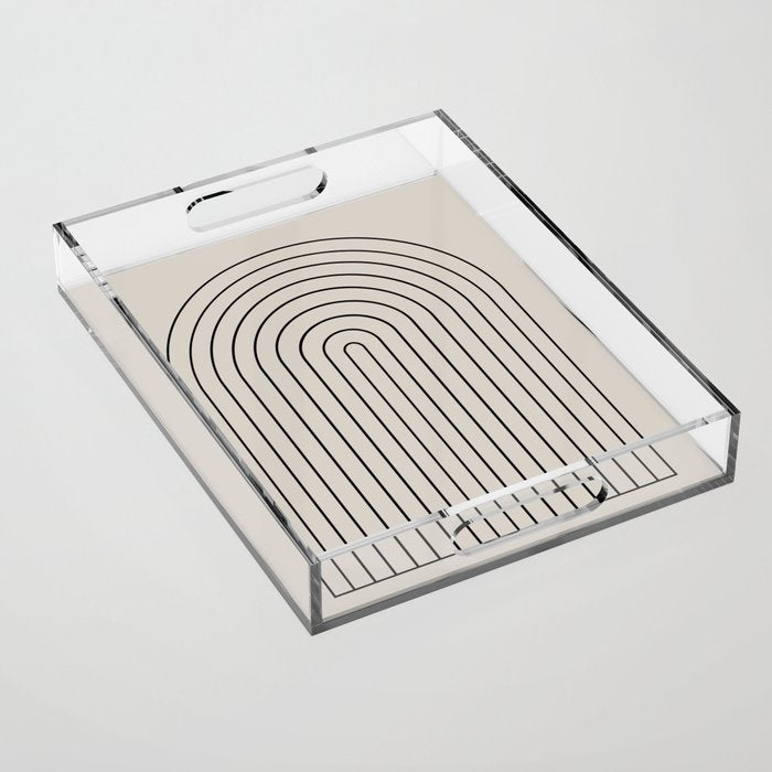 Minimal Arch LVII Vintage Creme and Black Modern Geometric Lines Acrylic Tray Gallery Image 1