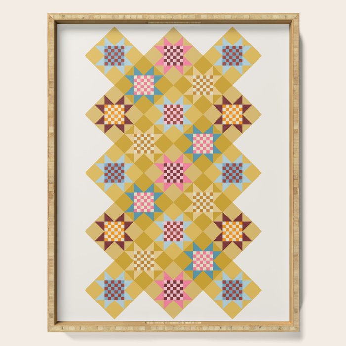 Checkerboard Quilt Shapes - Multicolor Gold Serving Tray Gallery Image 1