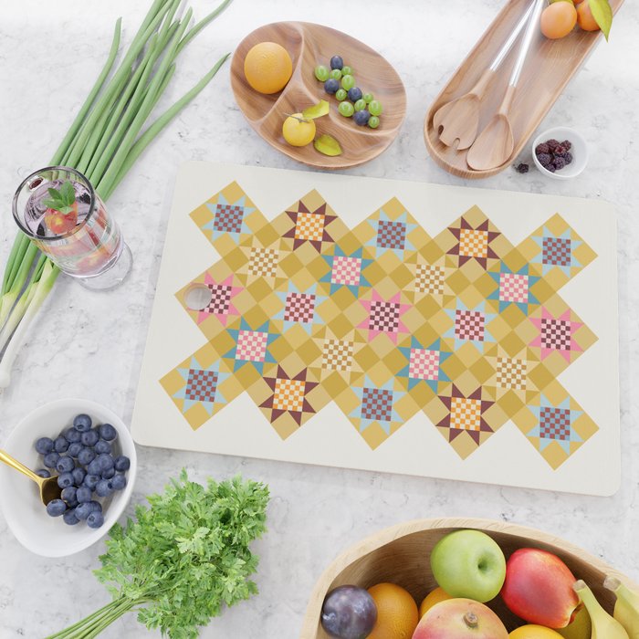 Checkerboard Quilt Shapes - Multicolor Gold Cutting Board Gallery Image 2