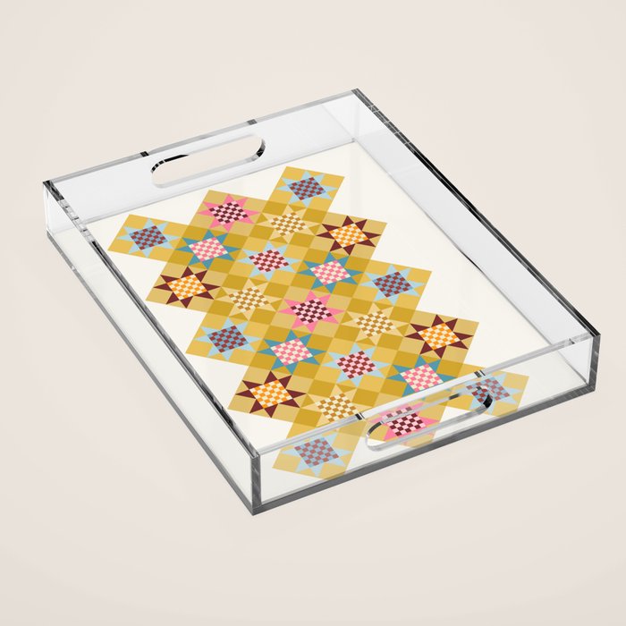 Checkerboard Quilt Shapes - Multicolor Gold Acrylic Tray Gallery Image 1