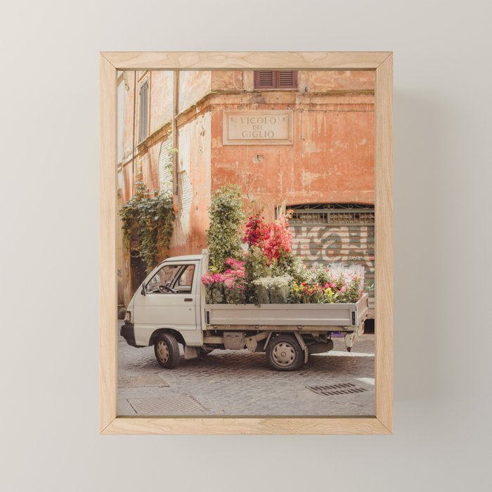 Rome cute van with lots of flowers | Roma street | Travel photography Mini Art Print Gallery Image 1