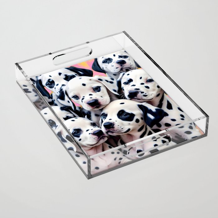 Dalmatian Love, Cute Puppies Dogs Pets, Animals Domestic Photography Siblings, Adorable Family Polka Dots Spotted  Acrylic Tray Gallery Image 1