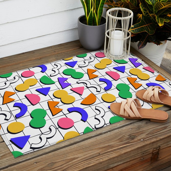 Colorful fun retro shape art pattern Outdoor Rug Gallery Image 2