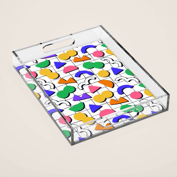 Colorful fun retro shape art pattern Acrylic Tray Gallery Image 1