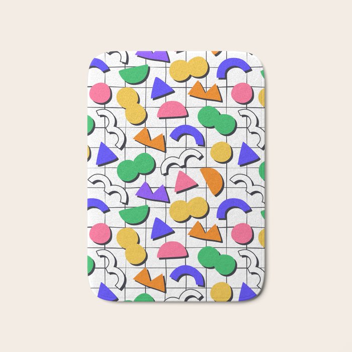 Colorful fun retro shape art pattern Bath Mat Gallery Image 1