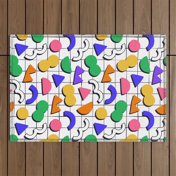 Colorful fun retro shape art pattern Outdoor Rug Gallery Image 1