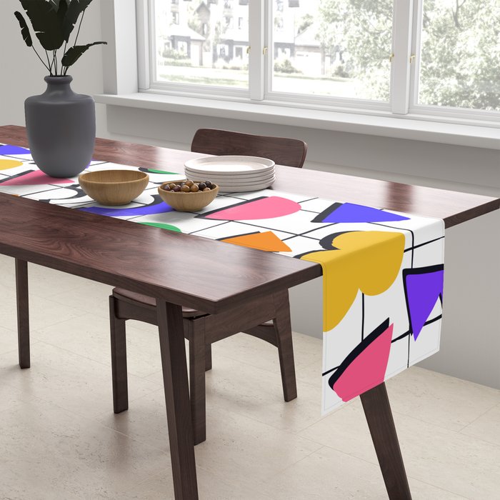Colorful fun retro shape art pattern Table Runner Gallery Image 2