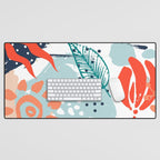 Summer Abstract, Floral Prints, Orange, Teal, Blue, Colourful Prints. Desk Mat Gallery Image 1