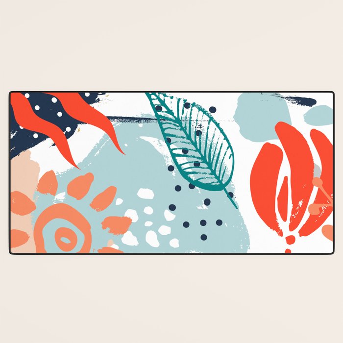 Summer Abstract, Floral Prints, Orange, Teal, Blue, Colourful Prints. Desk Mat Gallery Image 3
