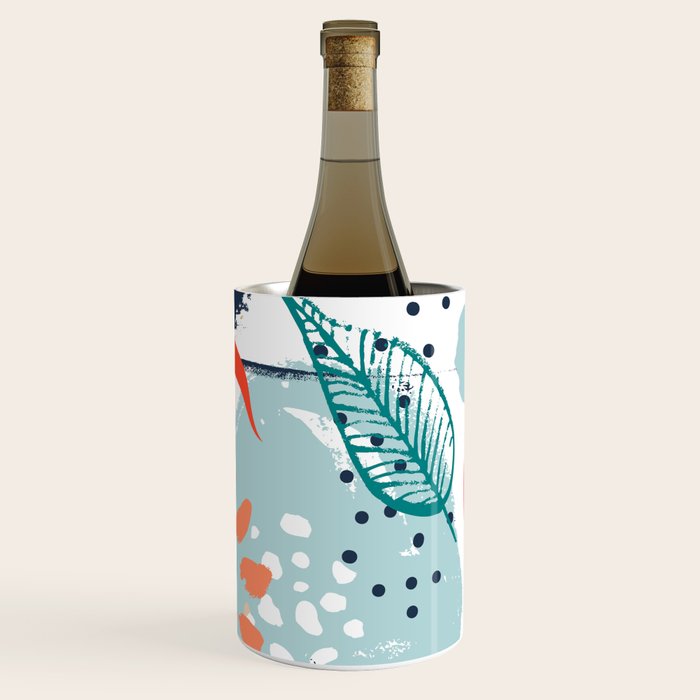 Summer Abstract, Floral Prints, Orange, Teal, Blue, Colourful Prints. Wine Chiller Gallery Image 1