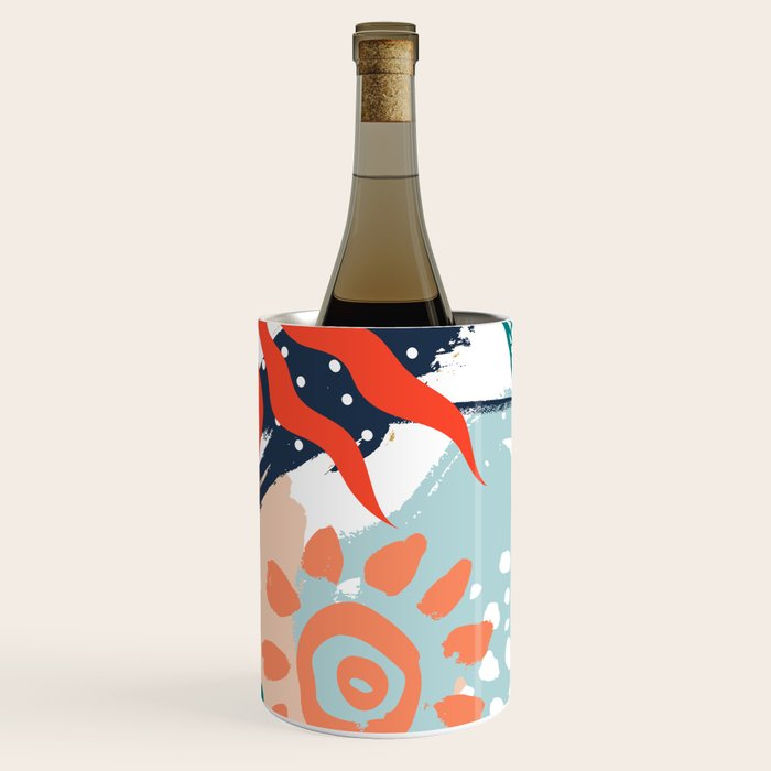 Summer Abstract, Floral Prints, Orange, Teal, Blue, Colourful Prints. Wine Chiller Gallery Image 2