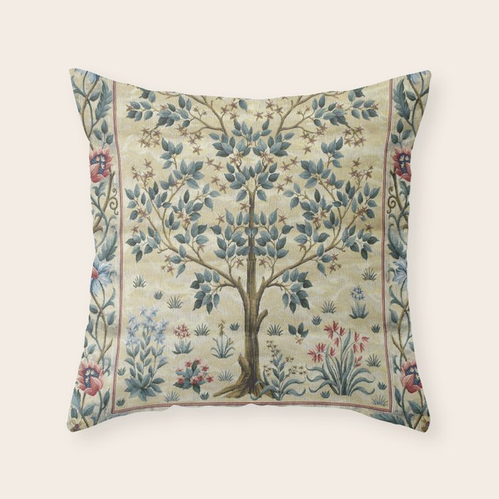 William Morris Woodland Tree of Life Throw Pillow Gallery Image 1