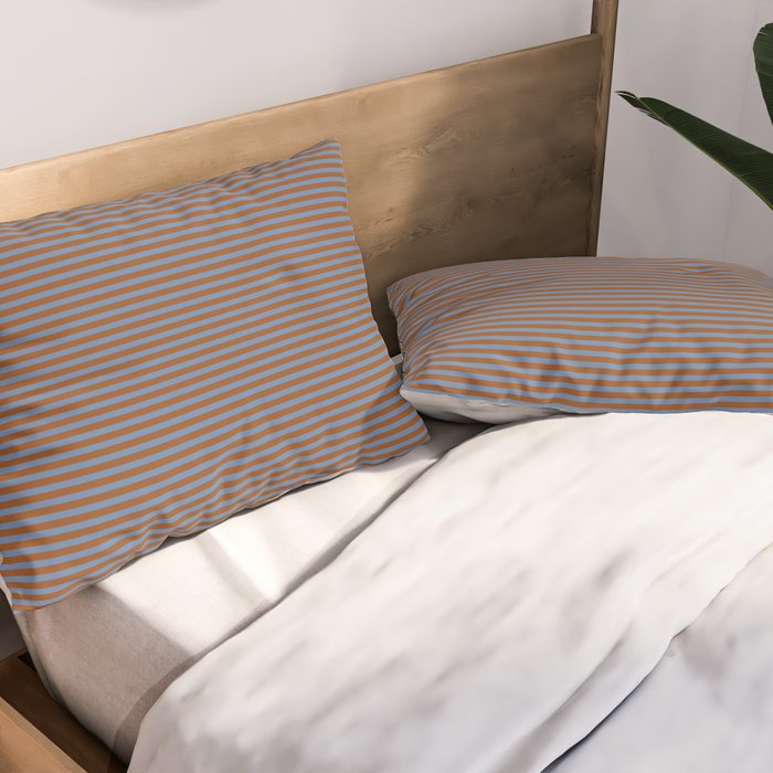 Narrow Stripes Pattern in Brown and Blue Pillow Sham Gallery Image 2