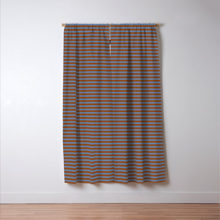 Narrow Stripes Pattern in Brown and Blue Window Curtain Gallery Image 3