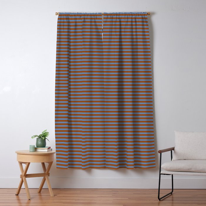 Narrow Stripes Pattern in Brown and Blue Window Curtain Gallery Image 1