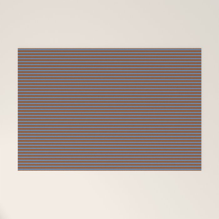 Narrow Stripes Pattern in Brown and Blue Welcome Mat Gallery Image 1