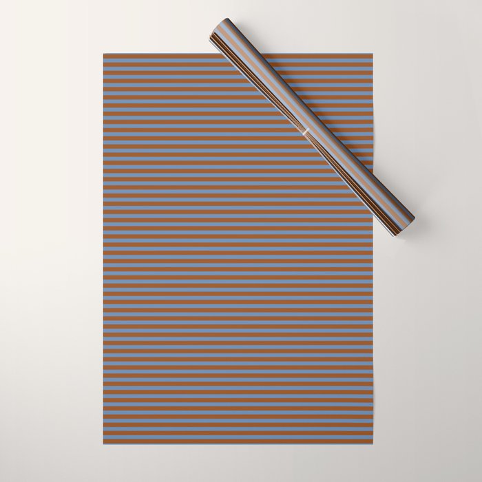 Narrow Stripes Pattern in Brown and Blue Wrapping Paper Gallery Image 1