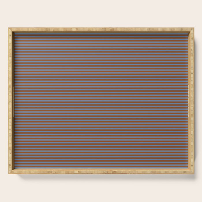 Narrow Stripes Pattern in Brown and Blue Serving Tray Gallery Image 1