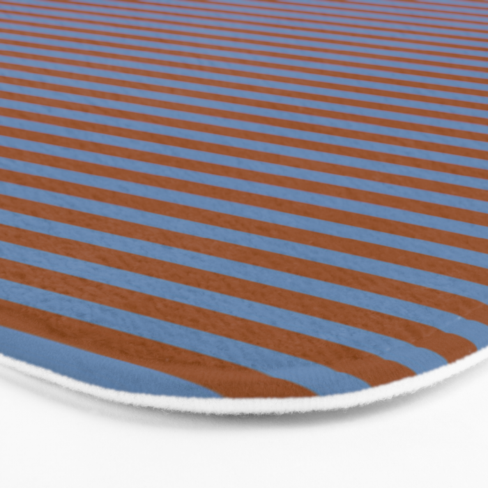 Narrow Stripes Pattern in Brown and Blue Bath Mat Gallery Image 3