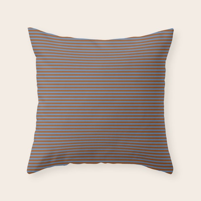 Narrow Stripes Pattern in Brown and Blue Throw Pillow Gallery Image 6