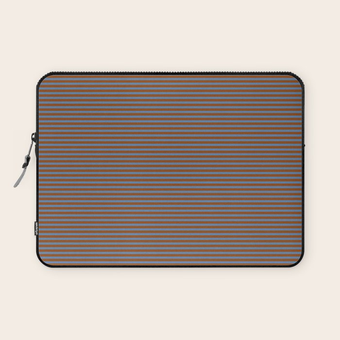 Narrow Stripes Pattern in Brown and Blue Laptop Sleeve Gallery Image 1