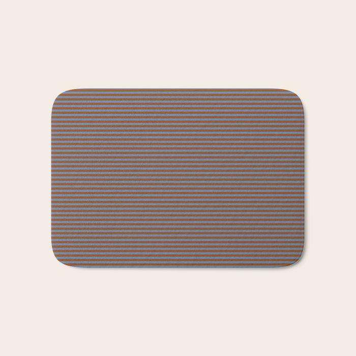 Narrow Stripes Pattern in Brown and Blue Bath Mat Gallery Image 1