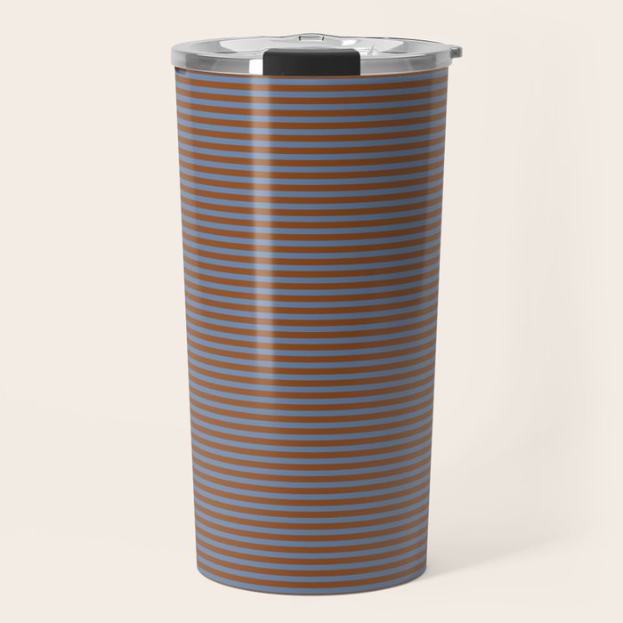 Narrow Stripes Pattern in Brown and Blue Travel Mug Gallery Image 1