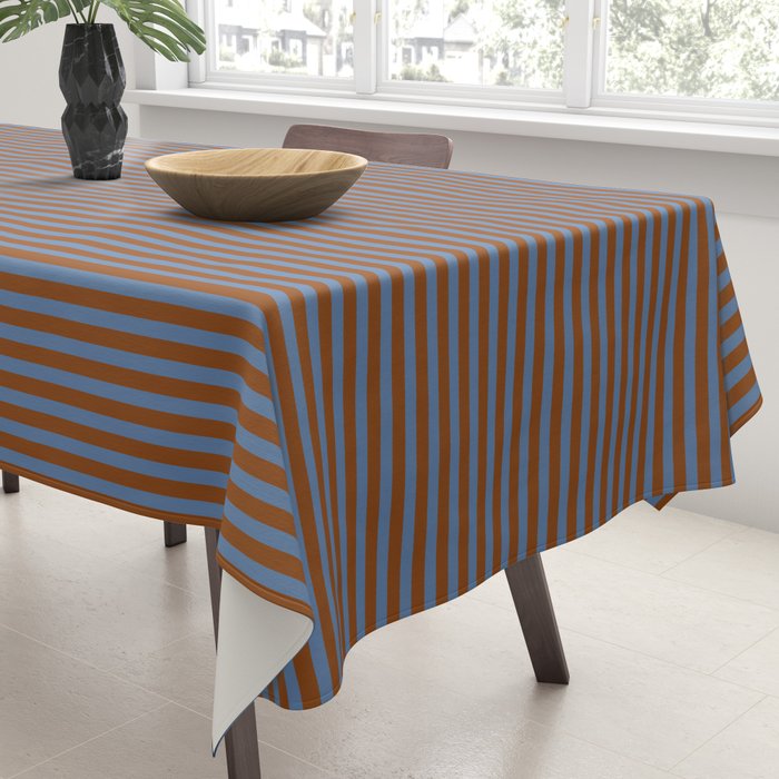 Narrow Stripes Pattern in Brown and Blue Tablecloth Gallery Image 3