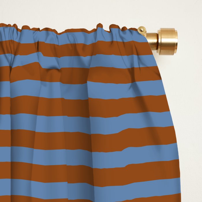 Narrow Stripes Pattern in Brown and Blue Window Curtain Gallery Image 2