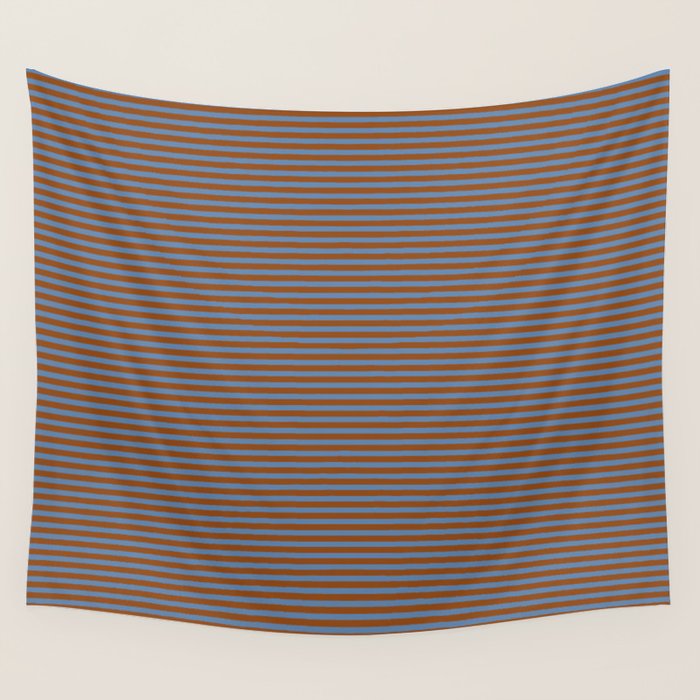 Narrow Stripes Pattern in Brown and Blue Wall Tapestry Gallery Image 4