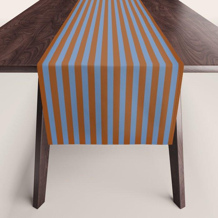 Narrow Stripes Pattern in Brown and Blue Table Runner Gallery Image 1